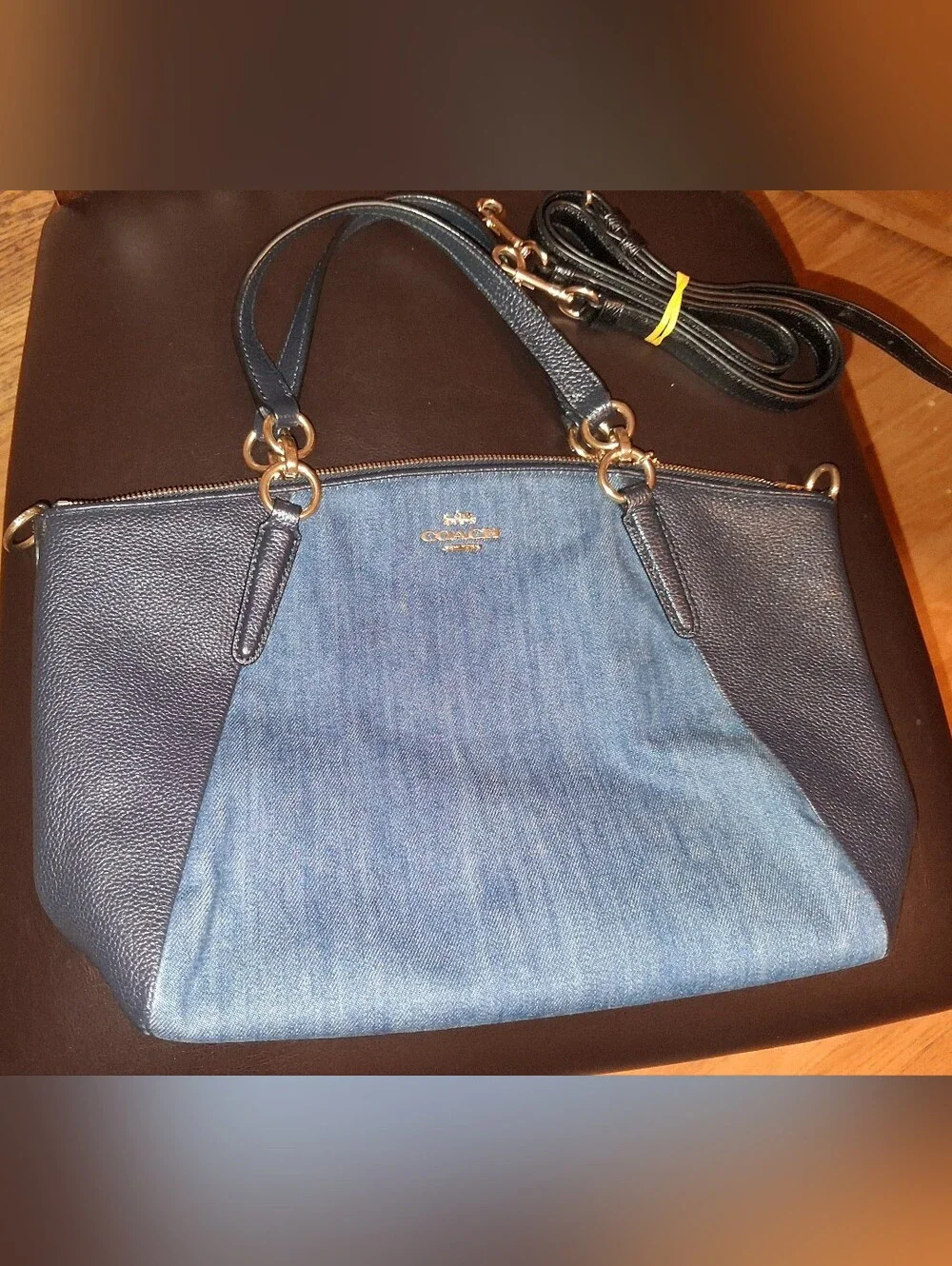 Coach Blue Denim and Black Leather Handbags Satchel Crossbody